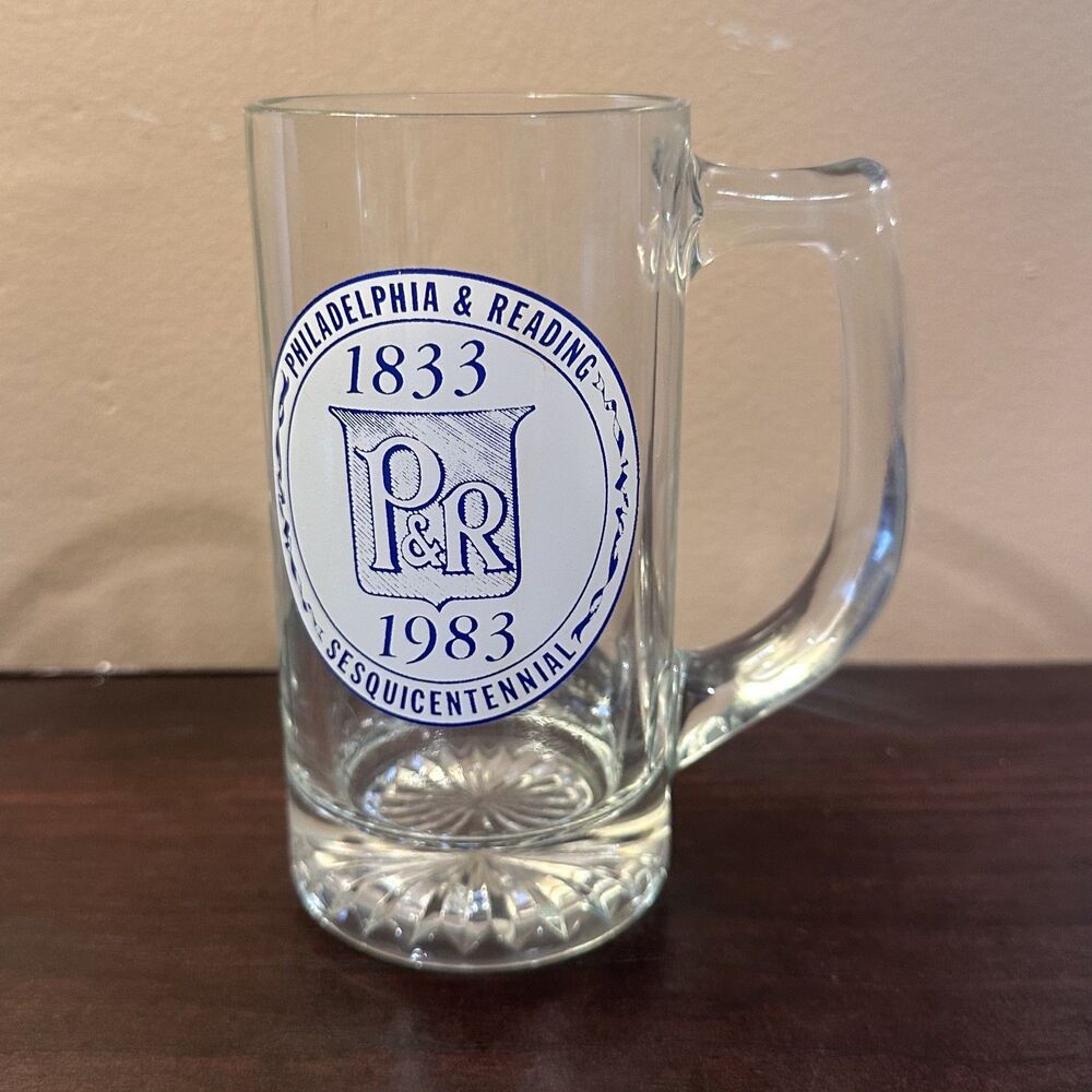 Vtg Philadelphia Reading Railroad Trains Sesquicentennial 1983 Glass Mug